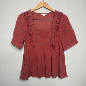 Mirror Image Women's cottage core peasant blouse sz M rust